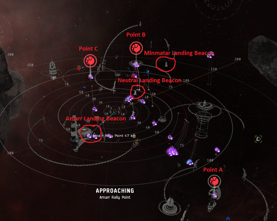 Battlefield grid with capture points and landing beacons highlighted